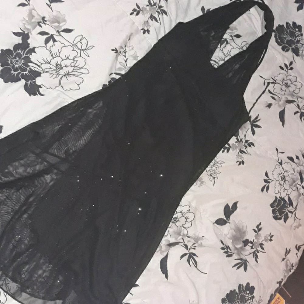 Mini black over the neck dress